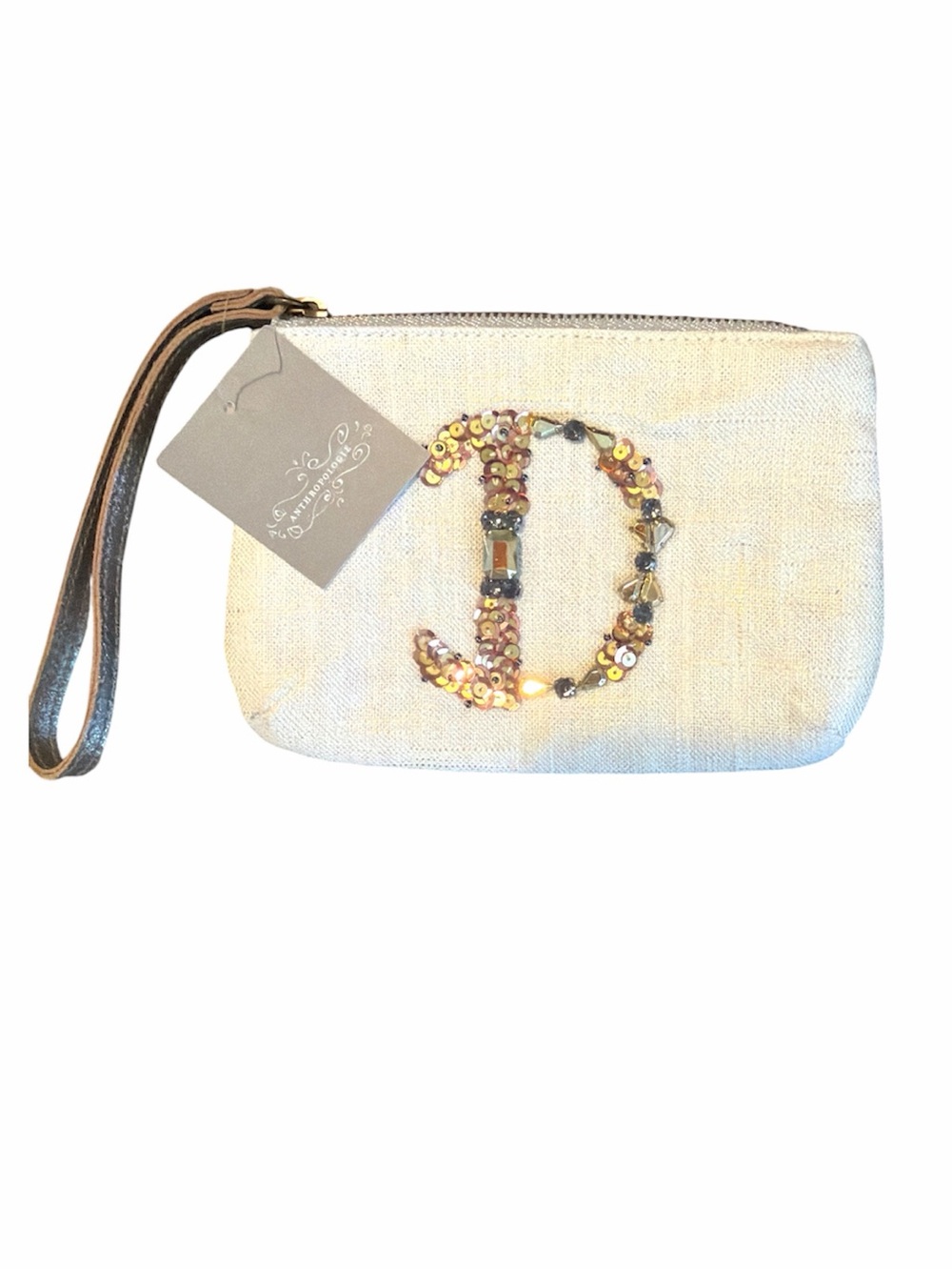 Anthropologie Miss Albright Monogrammed Wristlet Pouch Cosmetic Case - NWT